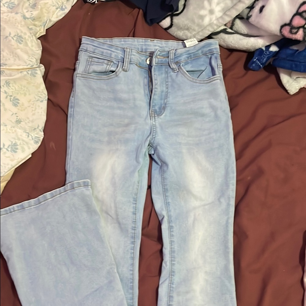 SHEIN Blue Straight Leg Jeans with Distressed Details